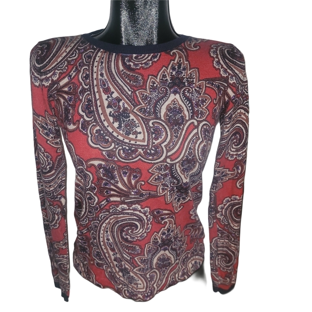 Ann Taylor Red and Brown Paisley Long Sleeve Top S